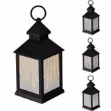 HAC24 LED-lantaarn met timer, kerstdecoratie, kerstlantaarn, op batterijen, decoratielamp, tafeldecoratie, kerst, zwart, 23,5 cm