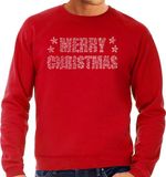 Bellatio Decorations Shoppartners Bv Glitter foute kersttrui rood Merry Christmas glitter steentjes/ rhinestones voor heren - Glitter kerstkleding/ outfit L