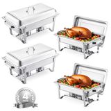 VEVOR Theelichtjes, 4 stuks, 7,5 l, rechthoekig verwarmd dressoir, roestvrijstalen kooktoestel, met 4 containers in volledige grootte en deksel, voor buffet zonder service, hotel, catering, catering, zilverkleurig