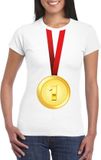 Bellatio Decorations Shoppartners Bv Gouden medaille kampioen shirt wit dames - Winnaar shirt Nr 1 XXL
