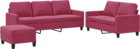 vidaXL 3-delige Loungeset met kussens fluweel wijnrood