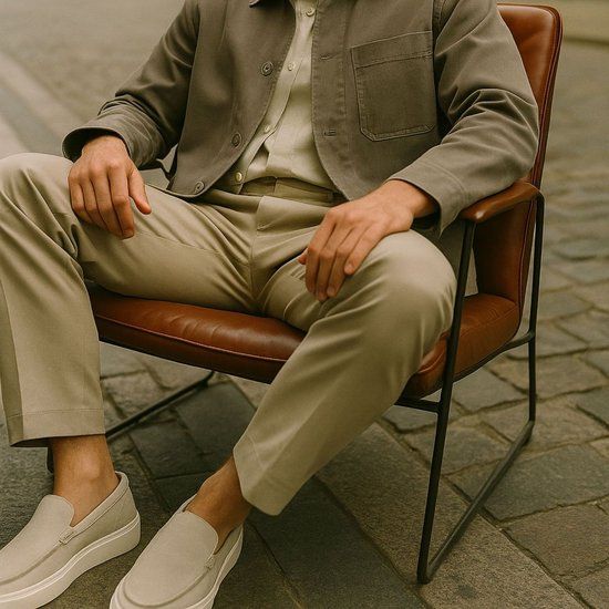 Manfield Heren Licht Grijze Suède Loafers Maat 45
