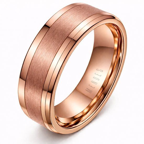 Mendes Wolfraam heren ring Rosegoud geborstelde streep 8mm-18mm