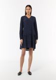 Comma Mini-jurk van viscose met lange mouwen en V-hals in diepblauw met stippen