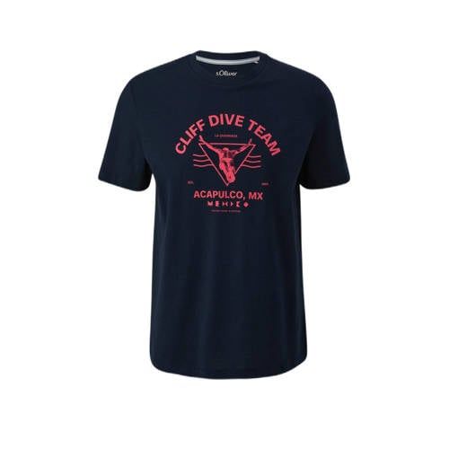 s.Oliver regular fit T-shirt with print dark blue