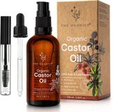 THE OGANICS® Castorolie 100 ml – 100% pure en biologische olie – Voor wimper- en wenkbrauwgroei – Versterkt nagels en haar – Veganistisch – Glazen fles + pipet + pomp & mascaraset