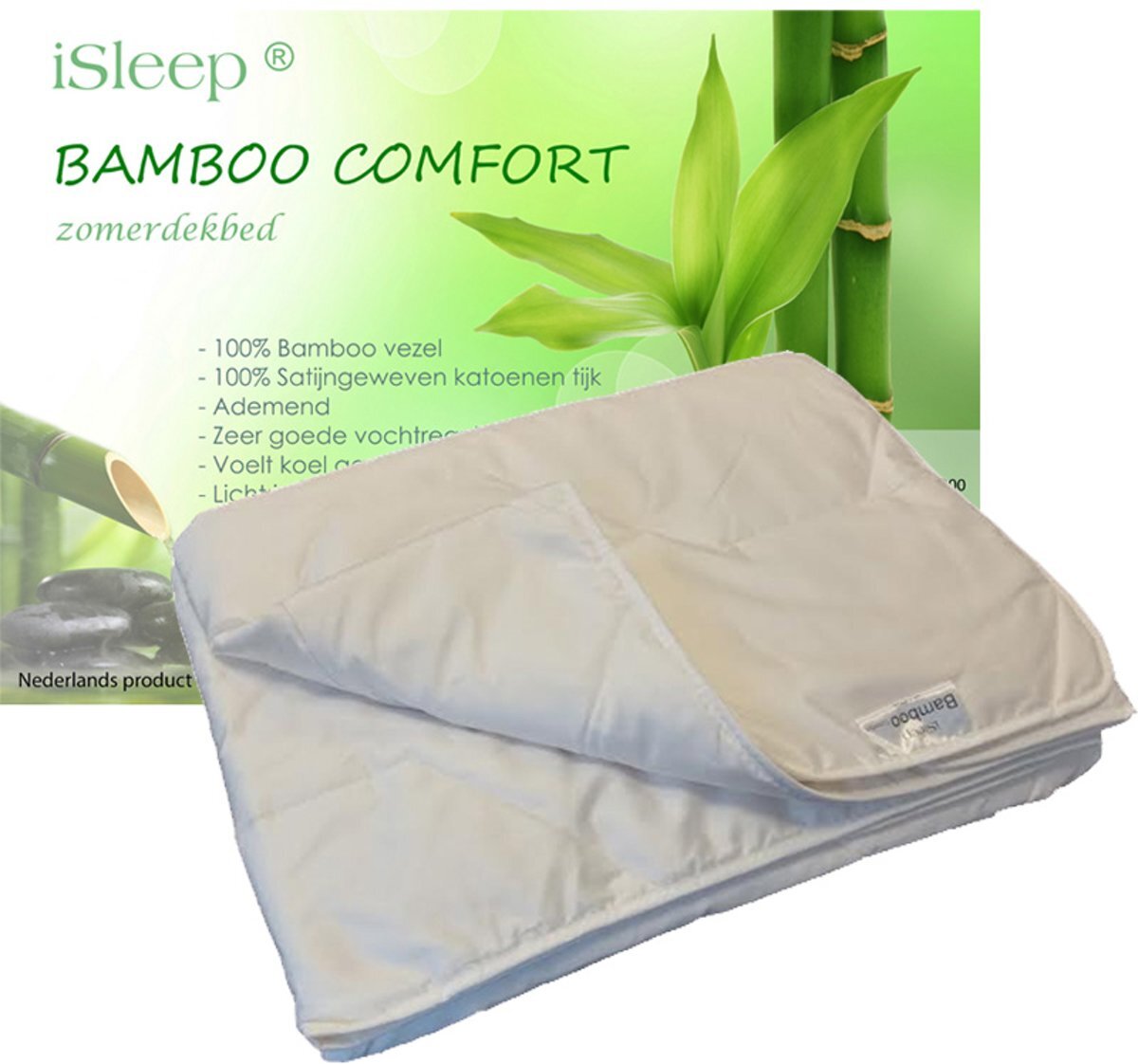 iSleep Dekbed Zomer Bamboo Comfort - 100% Bamboe - Eenpersoons - 140x200 cm - Wit
