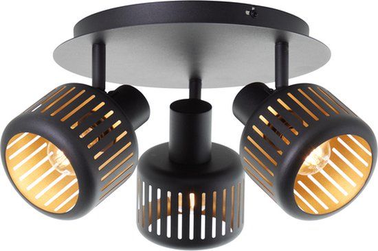 Brilliant Tyas Plafondspot - 3-lichts - E14 - Ø37 cm - Zwart/Goudkleurig