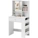 Table de maquillage avec miroir, tiroir, étagère latérale à 3 niveaux, panneaux de particules, blanc