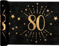 Merkloos Tafelloper 80 jaar verjaardag - 2x - 30 x 500 cm - op rol - zwart/goud