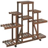 VidaXL Plantenstandaard met wielen 110x25x101 cm massief vurenhout
