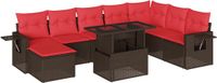 vidaXL 9-delige tuinbankset met kussens, bruin, polyrotan