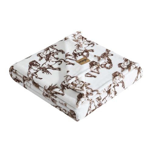 Wrangler - Sprei deken, zacht pluche fleece beddengoed, Yellowstone geïnspireerd, westerse decoratie voor bed of bank (Mustangs bruin, 127 x 177 cm)