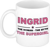 Bellatio Decorations naam cadeau mok - Ingrid - Woman Myth Supergirl - koffiemok - 300 ml - collega - moederdag