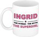 Bellatio Decorations naam cadeau mok - Ingrid - Woman Myth Supergirl - koffiemok - 300 ml - collega - moederdag