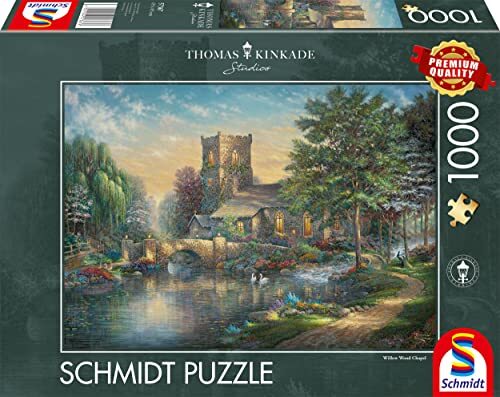 Schmidt Spiele 57367 Thomas Kinkade, Willow Wood Chapel, puzzel van 1000 stukjes, normaal