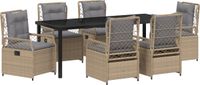 vidaXL Tuin Eettafel Set 7-delig Beige en Lichtgrijs Poly Rattan