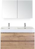 BES LED Maxx XL Badmeubelset 120 cm - Natuur Eiken - Wastafel Kube Dubbel 2 Kraangaten met Spiegelkast