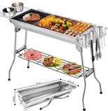 Markenlos RVS Barbecue - Houtskool Grill - BBQ - Roestvrijstaal - 73 x 34 CM - Inclusief kookgereedschap - Zilverkleurig - RVS