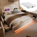 Gutent Gestoffeerd bed 140x200 cm, beige, met matras