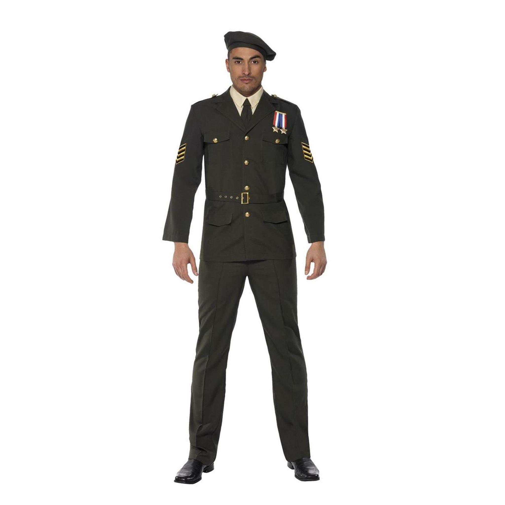 Vegaoo Oorlogstijd officier groen baret slips broek riem en jas, Large Large groen