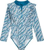 Playshoes kinderzwempak met UV-bescherming, bloemetjesmotief, lange mouwen, petrol, maat 74/80