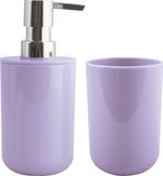 MSV Zeeppompje en drink/tandenborstel beker - badkamer set Porto - kunststof - lila paars