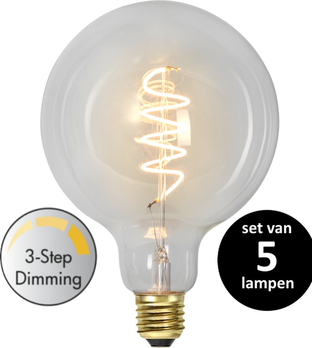 Star Trading LED Grote bol lamp (12,5cm) lichtbron - E27 - 3 standen lamp - Super Warm Wit <2200K - 4 Watt - vervangt 35W Halogeen - set van 5