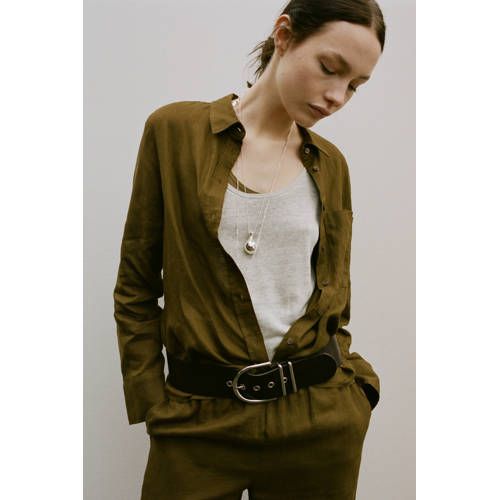 Mango Blouse 'LINO' olijfgroen