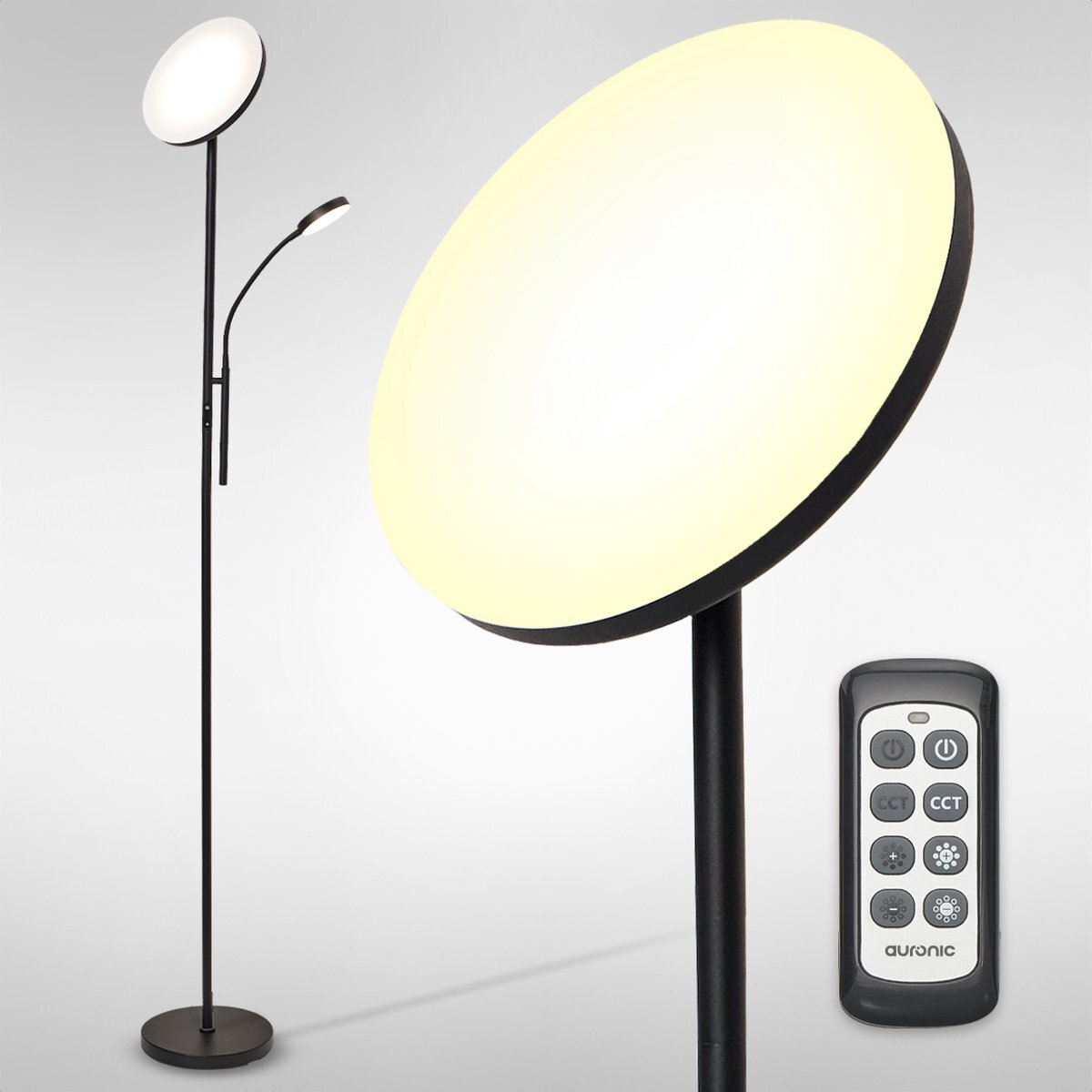 Auronic Vloerlamp - Industrieel - 181cm - Dim- en Kantelbaar - Incl. Afstandsbediening - Zwart