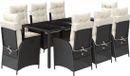 vidaXL Ensemble de jardin 9 pièces avec coussins, noir, en polyrotin