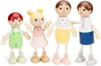 Woet® Houten Poppenhuispoppen - Familie van 4 Poppetjes - Flexibele Poppen voor Poppenhuis - FSC - Rollenspel Speelgoed - Vanaf 3 Jaar