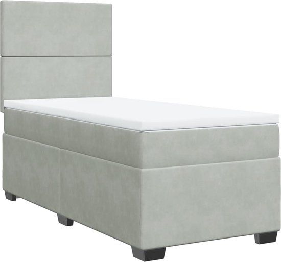 vidaXL Boxspring met matras fluweel lichtgrijs 80x200 cm