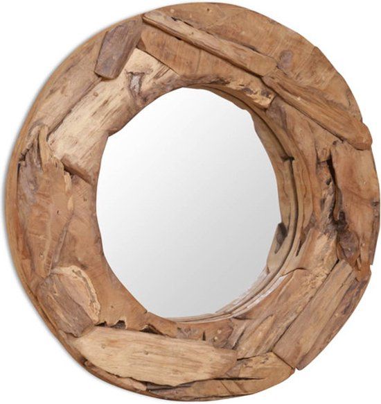 vidaXL Decoratieve spiegel rond 60 cm teakhout