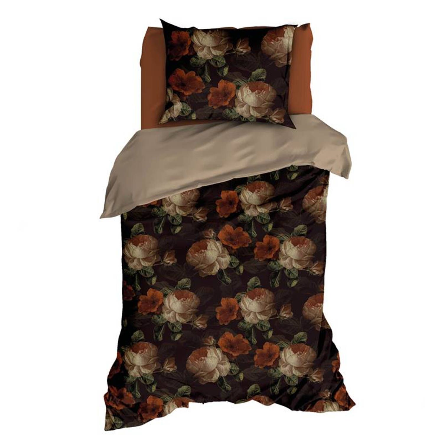 Satin d'or Valeria Dekbedovertrek - Eenpersoons - 140x200/220 cm - Bruin