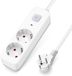 Duitse 2-voudige L-serie stekkerdoos met schakelaar, 1,5 m lengte en 1,0 mm² 3G-kabel in elegant wit en grijs