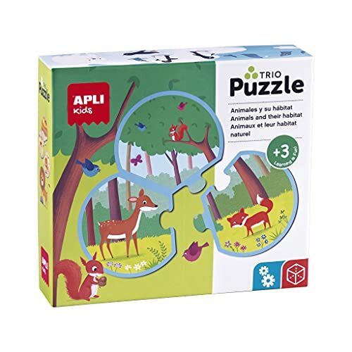 Apli Kids 18821 puzzel met drie dieren, inclusief 8 puzzels van 3 puzzels van 24 stukjes, diameter 9 cm (18821)