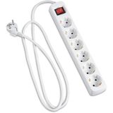 Witte stekkerdoos met 6 geaarde stopcontacten met schakelaar, 1,5 m H5VV-F 3G1,5 m², basis met 6 stopcontacten