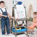 DESIGN IN Chevalet Pour Enfants 3 En 1 Tableau De Dessin Magnétique Double Faces (tableau Blanc + Tableau Noir) Gris