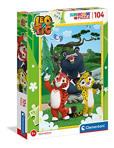 Clementoni 27547 Supercolor Leo & Tig-104 stuks-Jigsaw Kids Leeftijd 6-Made in Italy, Cartoon Puzzles, Veelkleurig