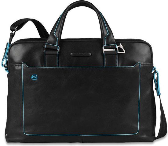 Piquadro Blue Square Leather Briefcase 13 inch - Black