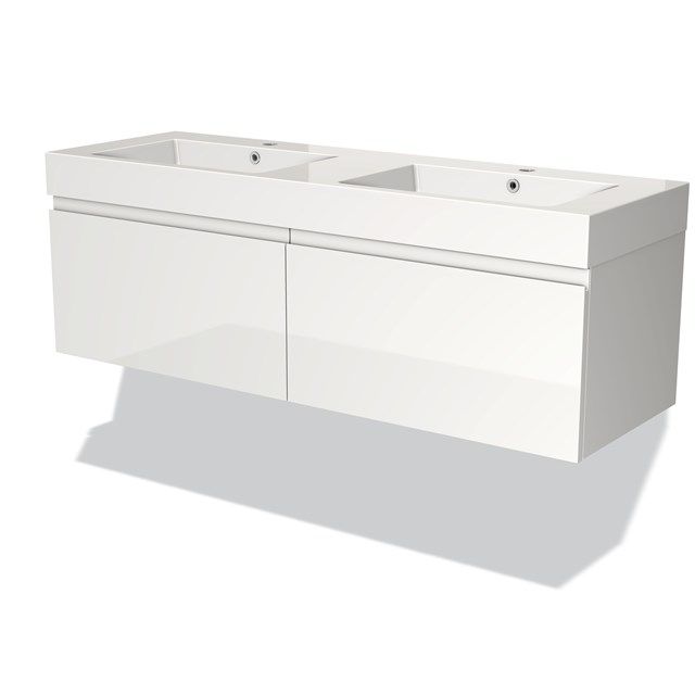 Maxaro Badkamermeubel 140cm Modulo Hoogglans Wit 2 Lades Greeploos Wastafel Mineraalmarmer