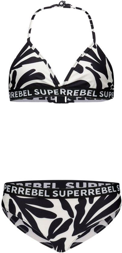 SuperRebel Isla Cool Triangle Bikini Meisjes Zwart/Wit Zebraprint - Maat 152