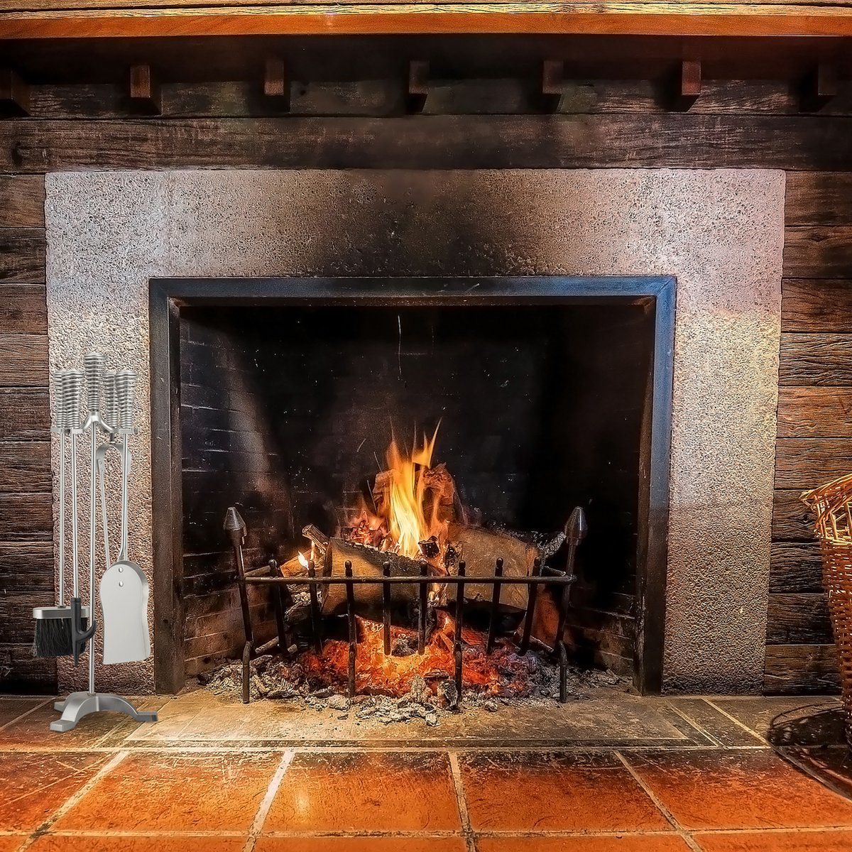 Relaxdays Haardset 5-delig - Open Haardgereedschap - Zilver