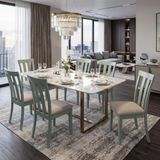 Mendler Set van 6 eetkamerstoelen HWC-G46, keukenstoel, stof/textiel massief hout - mintkleurig frame, beige