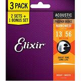 Elixir Elixir® Snaren 16546 Akoestische Phosphor Bronze Gitaar Snaren met NANOWEB® Coating, 3 Pack, Medium (.013-.056)