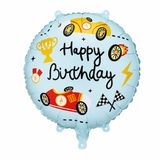 PartyDeco - Folieballon happy birthday racing lichtblauw 35 x 35 cm