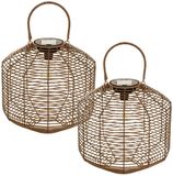 Atmosphera Solar tuin lantaarn - 2x - naturel - rotan kunststof - 30 x 30 cm - buiten - Led licht