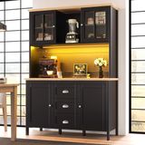 STILVORA Opbergkast - Hoge Kast Met Ledverlichting En Kabelbeheer - 4 Deuren 3 Lades Voor Keuken Hal Woonkamer - Mdf Metaal - 120x40x179 Cm - Zwart