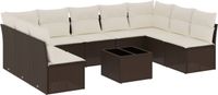 vidaXL 10-delige Loungeset met Kussens Poly Rattan Bruin